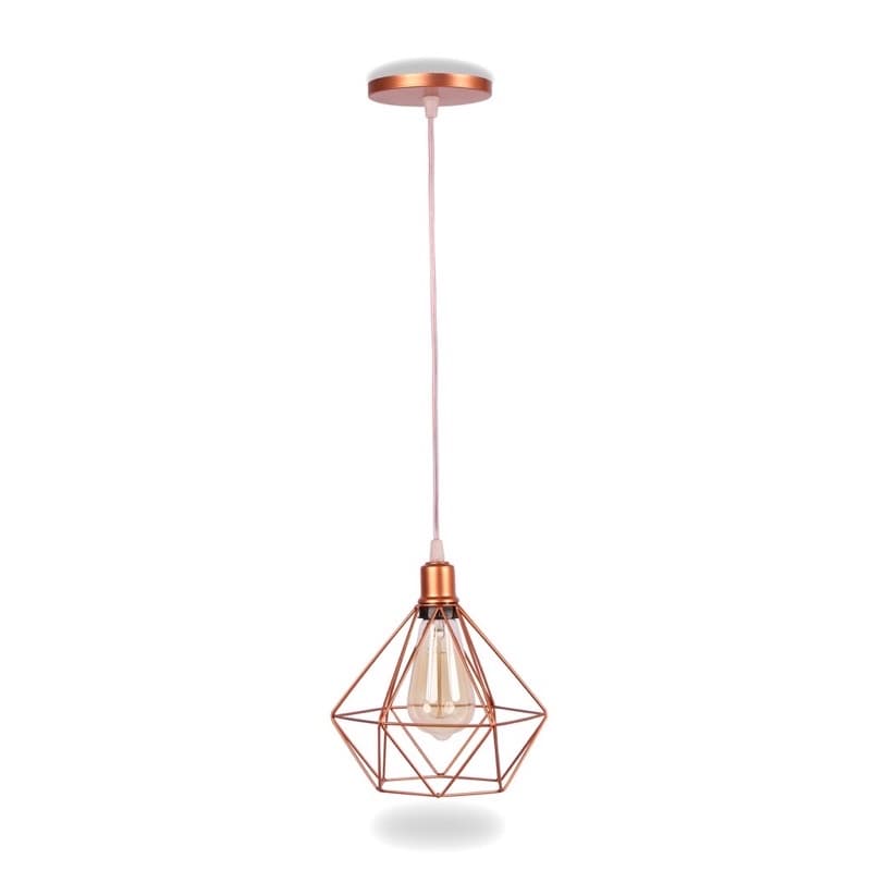 Pendente Diamante Preto Aramado Luminária  Vintage Lustre Retro Preto Cobre Rose Gold Estrela Mola