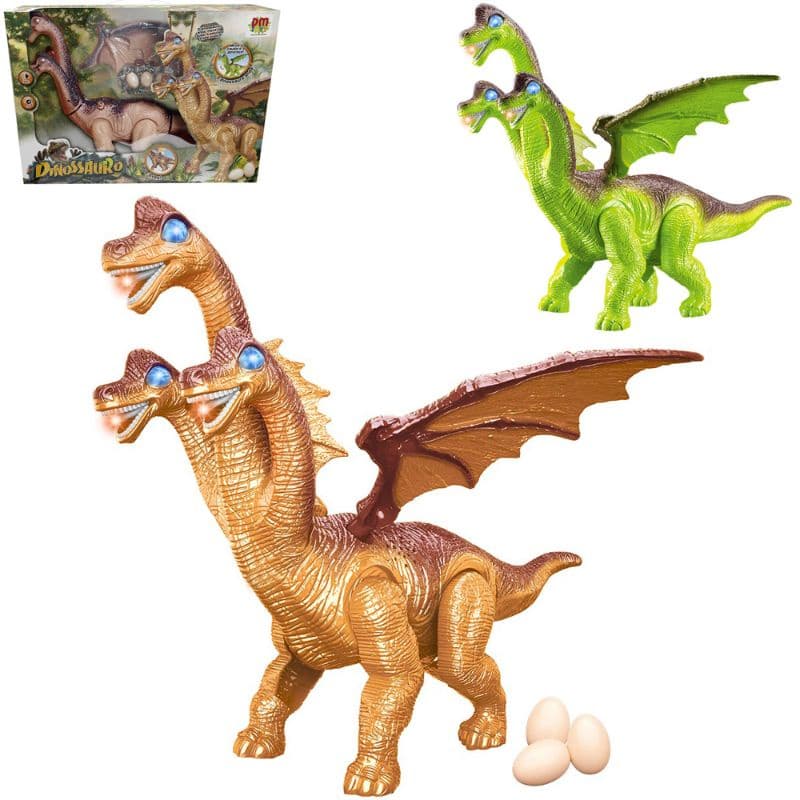 DINOSSAURO COM 3 CABECAS + ASAS E BOTA OVO COM SOM E LUZ COLORS A PILHA NA CAIXA