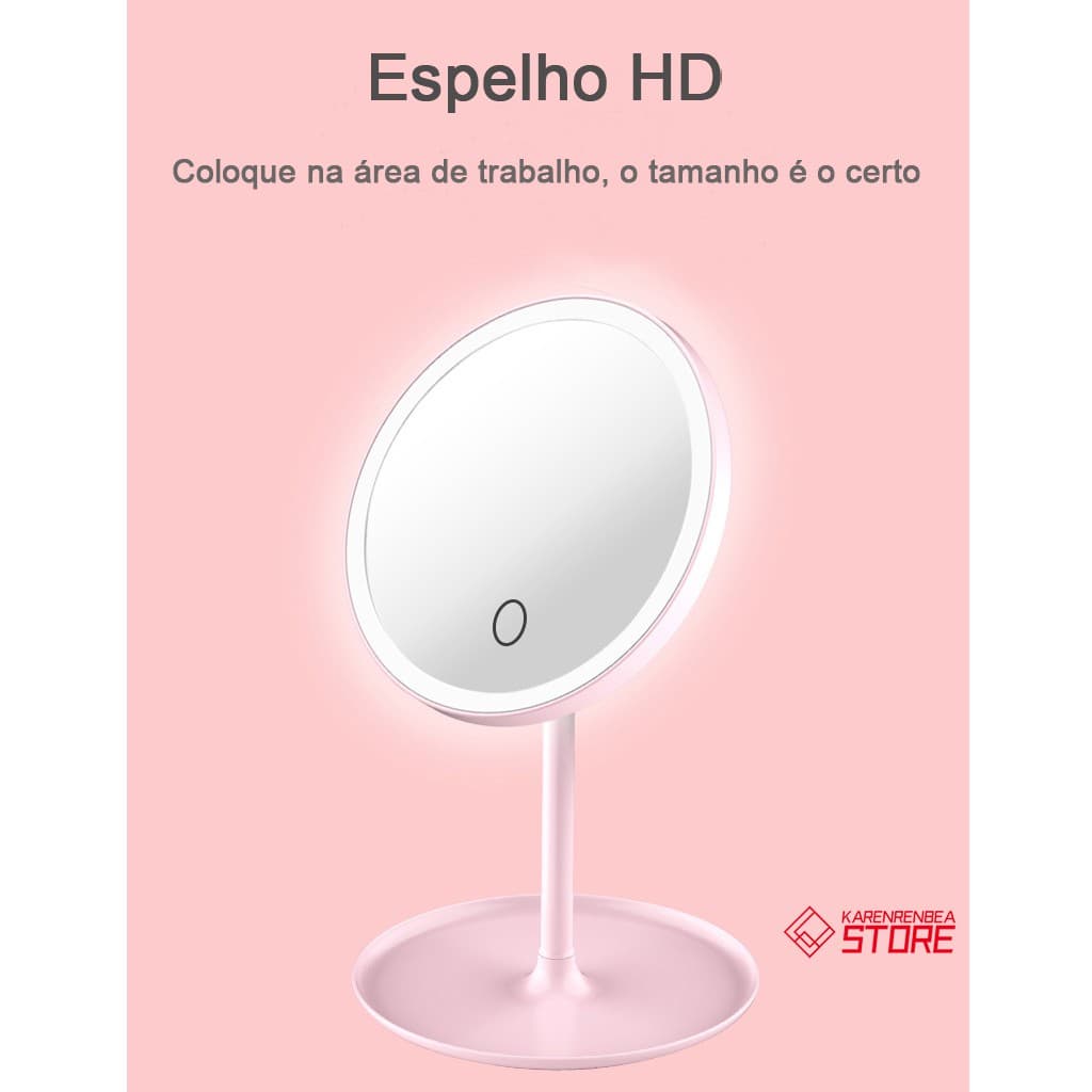 Espelho De Forma Com Led Mesa Para Maquiagem Com Usb Recarregável Forma Redonda