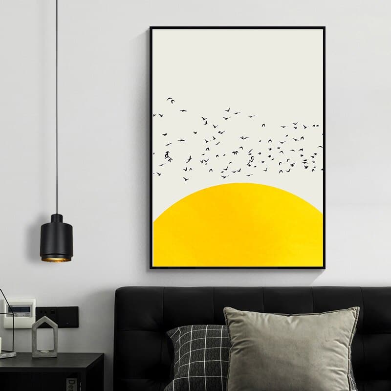quadro decorativo 1 peça pássaros pôr do sol minimalista decoração