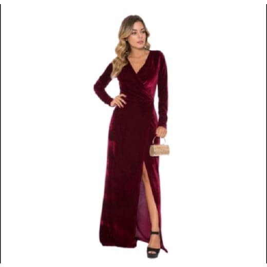 Vestido Feminino de Festa em Veludo Manga Longa