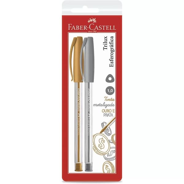 Caneta Esferográfica Faber Castell Trilux 2 Cores Ouro e Prata SM/032PO Imperdivel