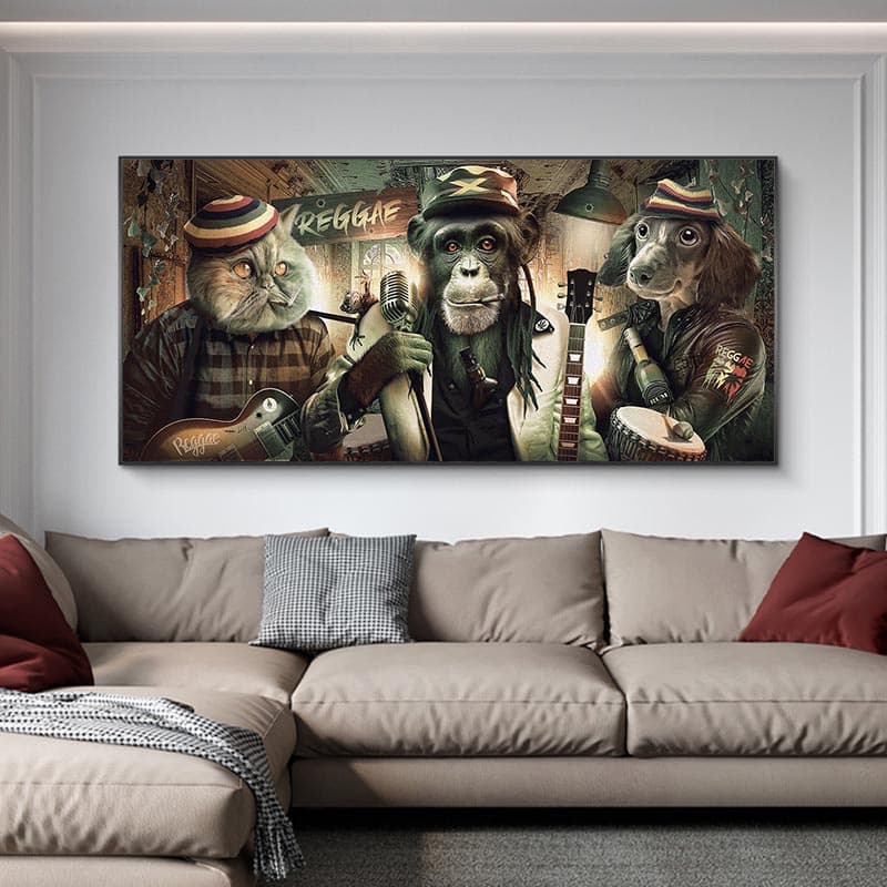 quadro decorativo 1 peça banda reggae animais decoração