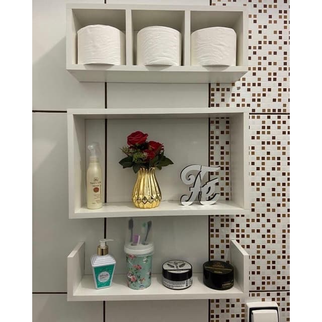 Kit 3 Peças Mdf Cru e Branco Decorativos c\Divisórias Banheiro Sala