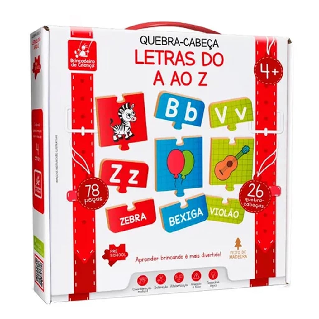 Jogo Educativo Madeira Letras A Ao Z Com 26 Peças