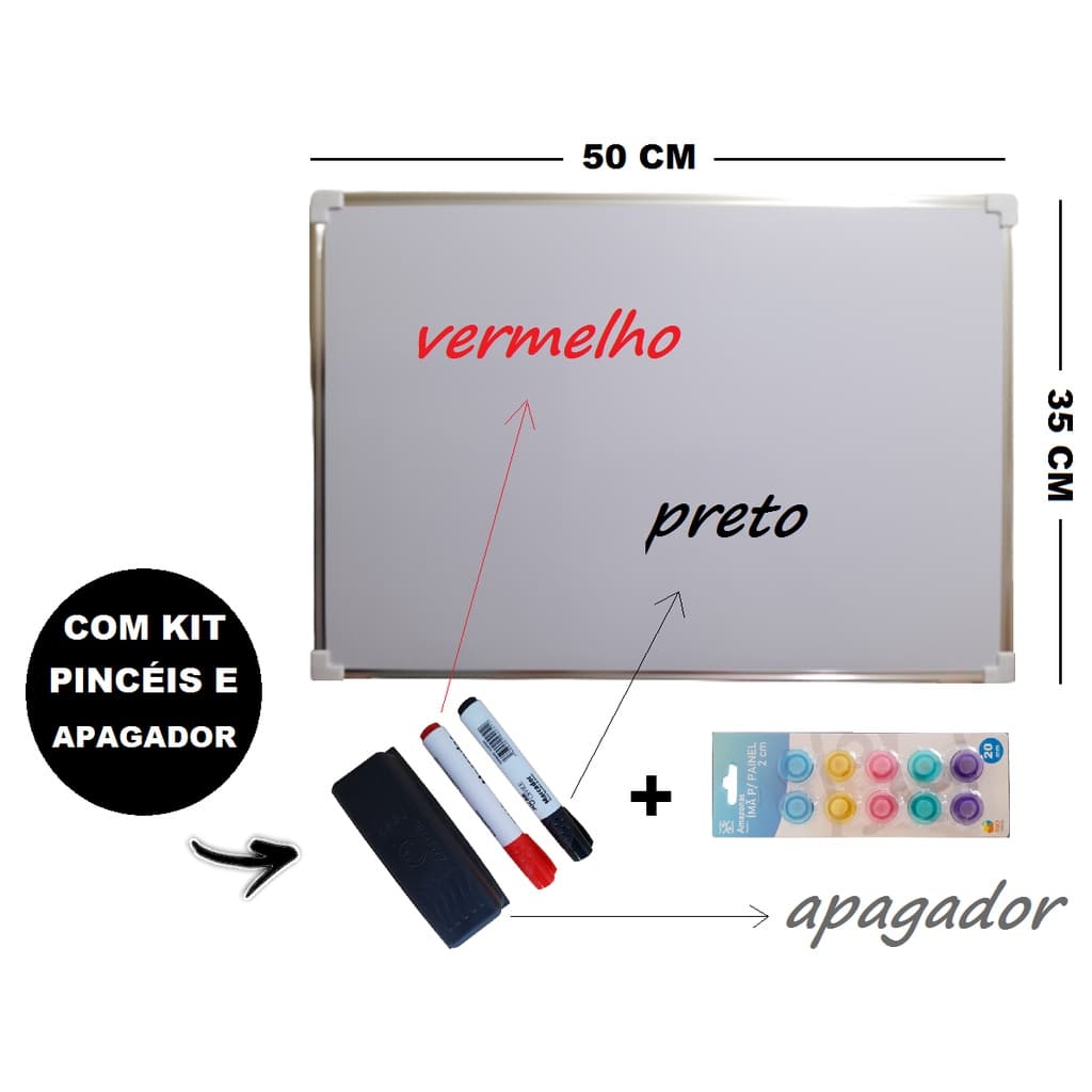 Lousa Quadro Branco Magnético + 2 Marcador 1 Apagador 10 Imã