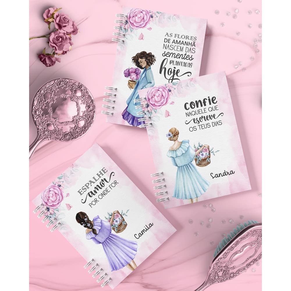 caderno personalizado, folhas decoradas, 200 páginas, A5, BRILHANTE