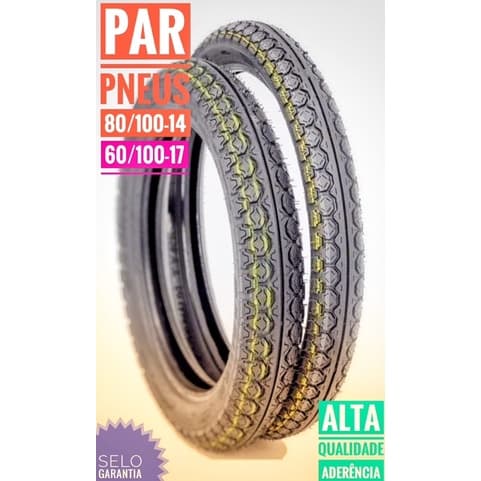 Par de Pneus para Biz 100 125 80/100-14 + 60/100-17 Pop 100 110 Crypton Honda