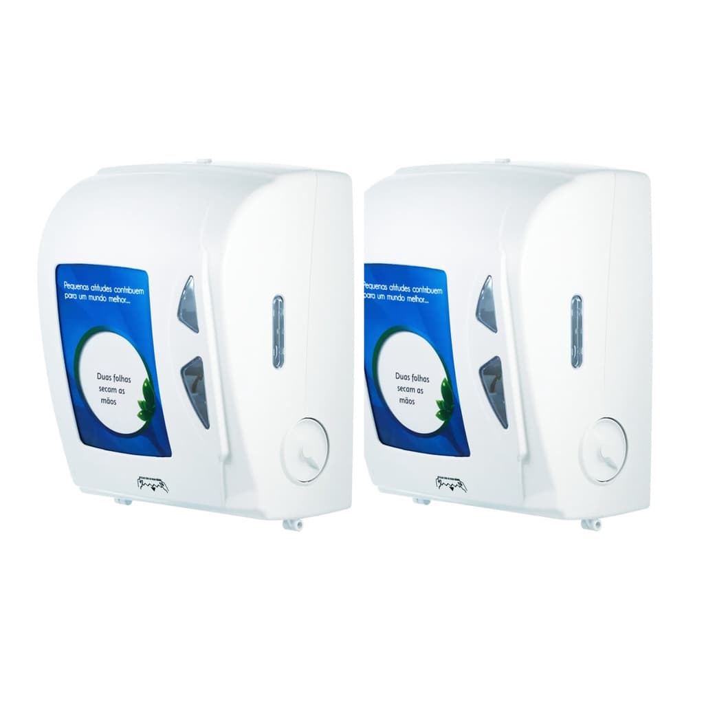 02 Dispenser Toalheiro Rolo Papel Toalha Bobina - Puxa Corta Mecãnico - Autocorte