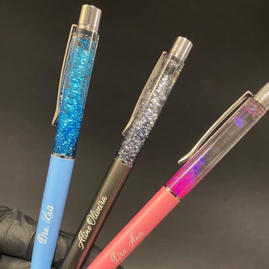 Caneta de metal C/ Glitter Personalizada C/ Seu nome - logo - curso - faculdade - promoção