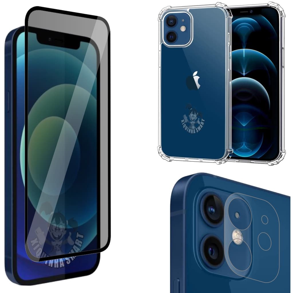Película Privacidade 3D vidro para IPhone 12 - Película da Câmera - Capinha case Anti Impacto