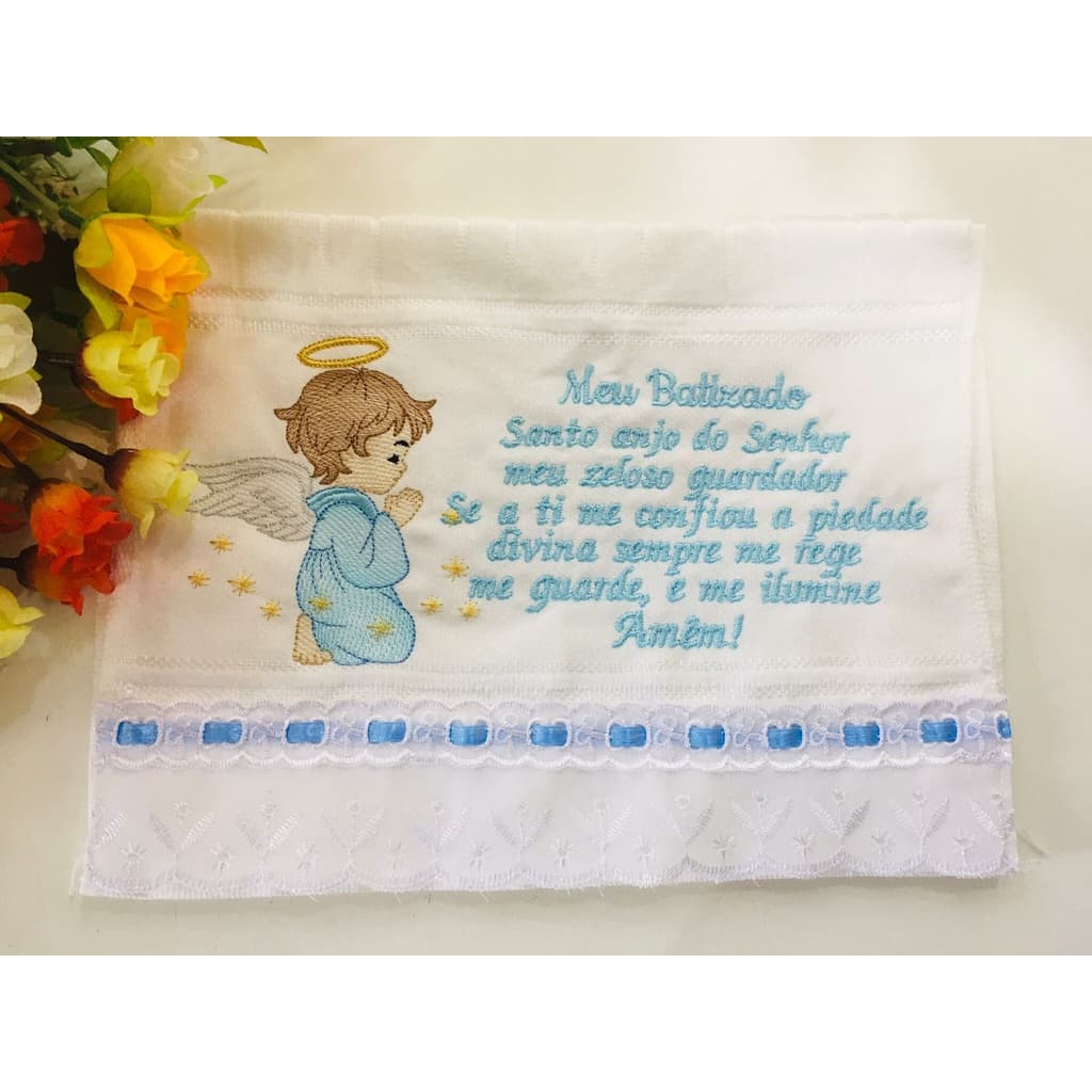 Toalha para batizado batismo eucaristia bordada e personalizada para lembrancinha e presente