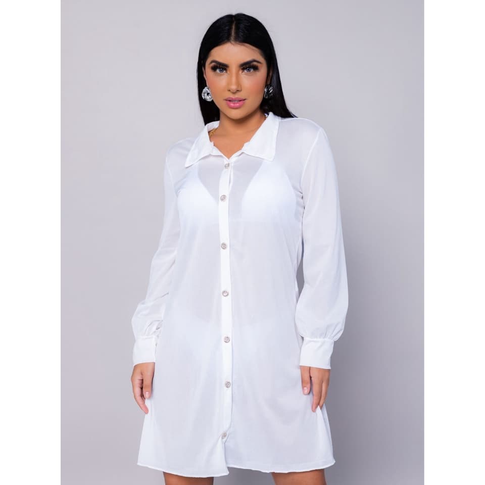 Camisa feminina saida de praia transparencia longa R 128