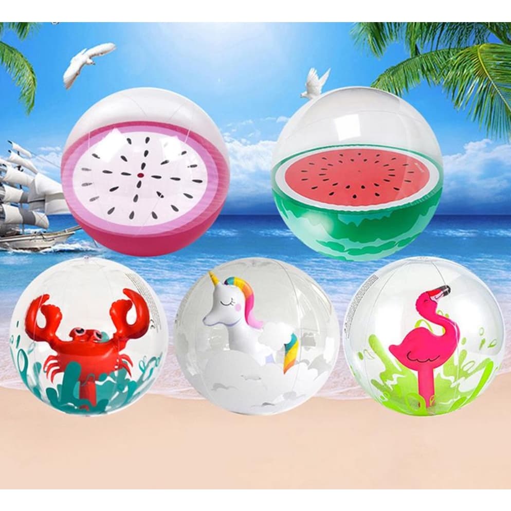 Bola Brinquedo Inflável 3D Para Piscina Praia Frutas e Bichos