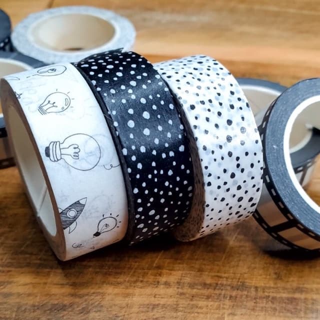 Washi tape (fita adesiva) “A vida em preto e branco” (rolo de 7 e 10 metros e versão de 1 metro)