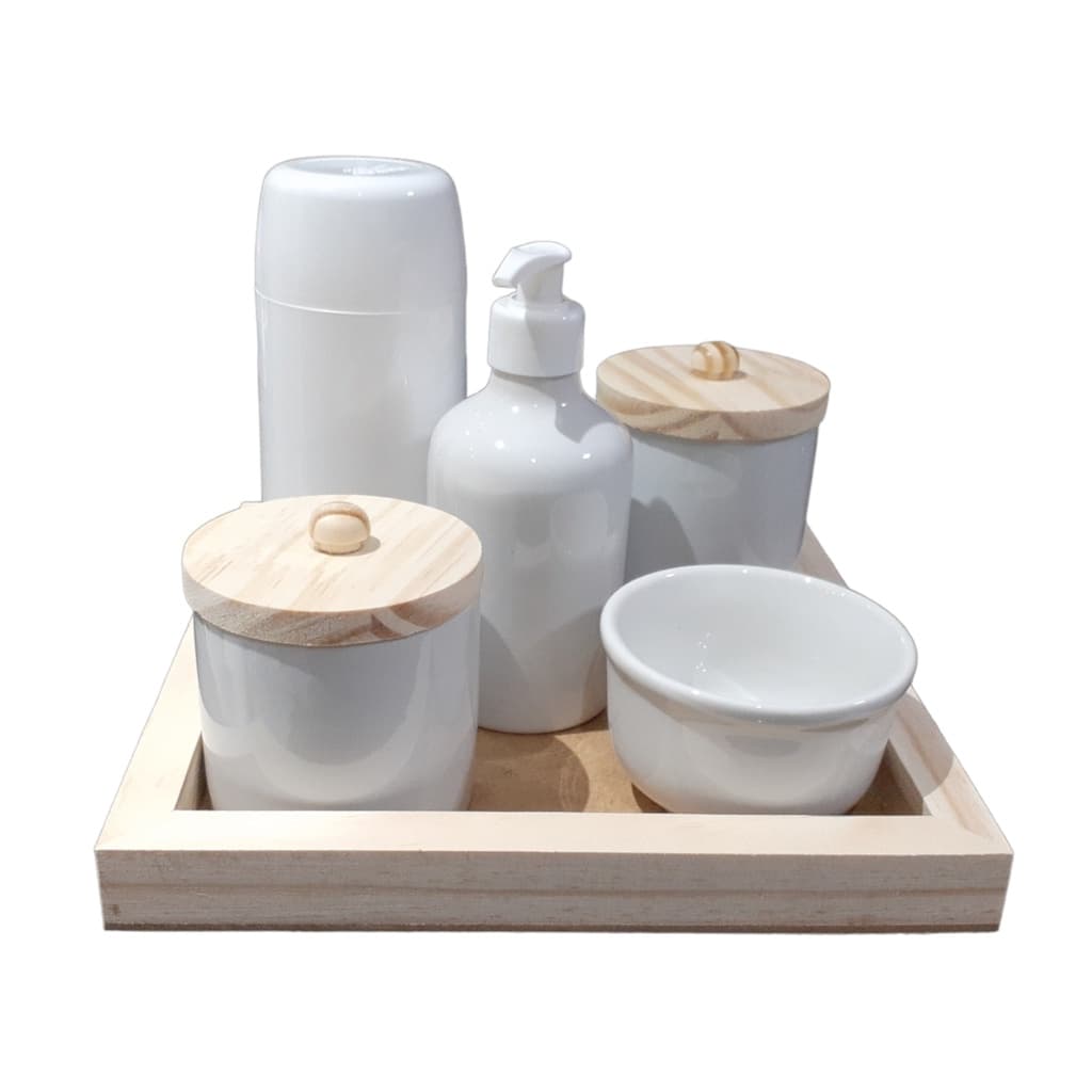 Kit Higiene para Bebê em Porcelana Potes Garrafinha  Menina Menino Maternidade porta algodão