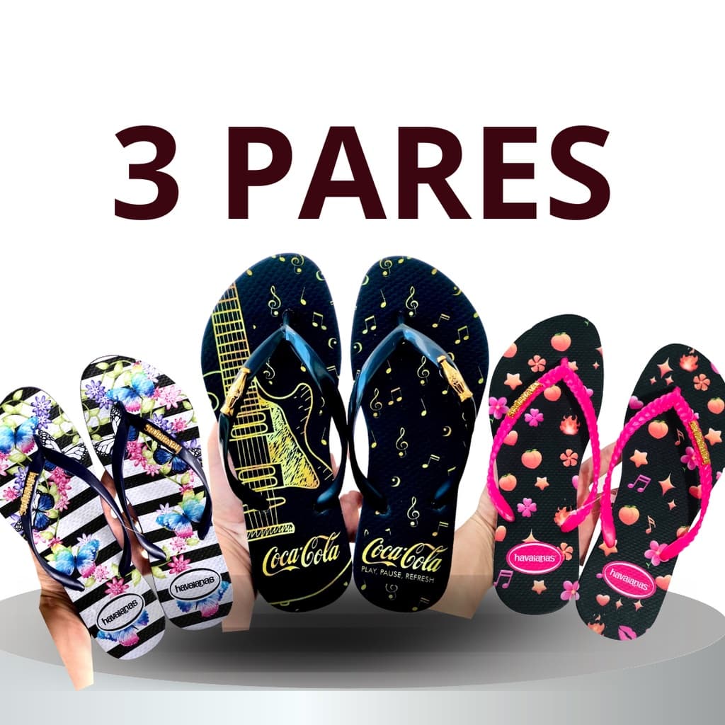 Kit 3 Chinelo Feminino Sortidos GGR1 Chinela Feminina