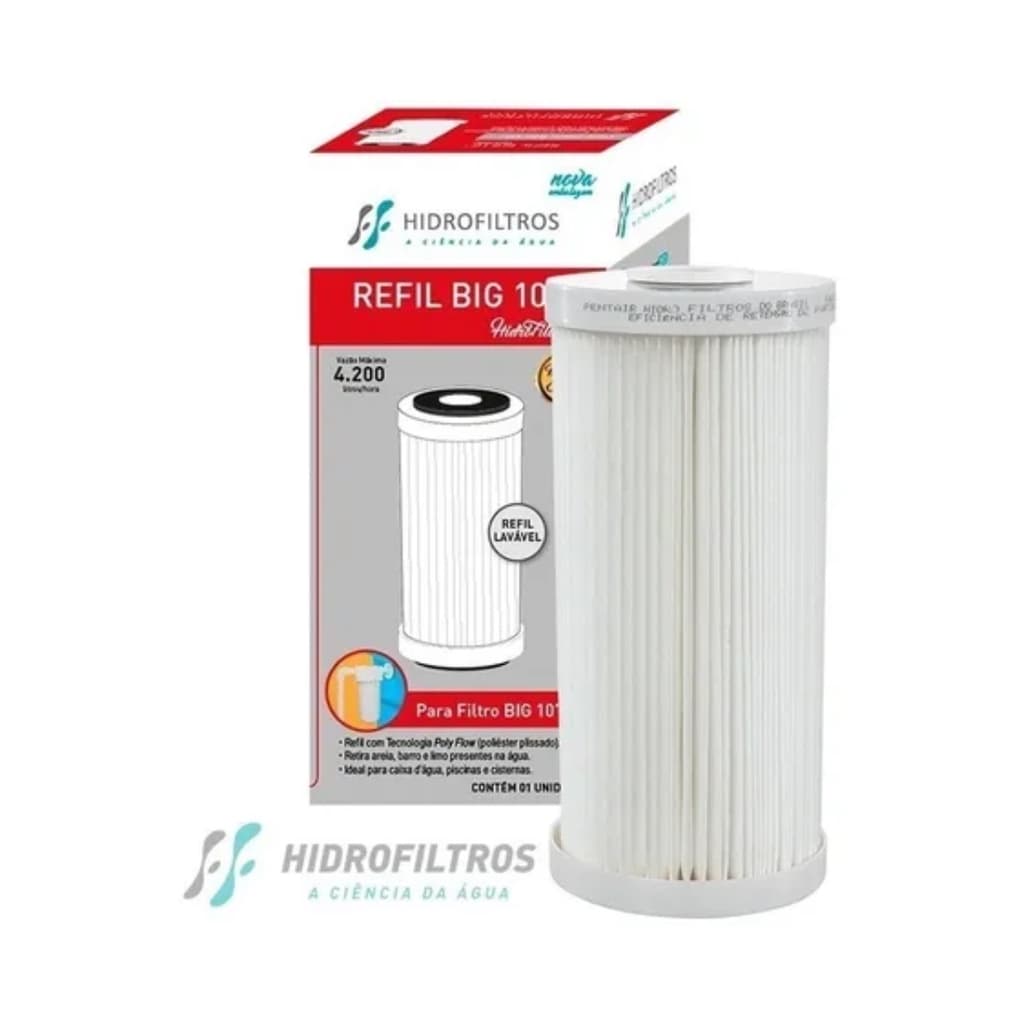 Refil Filtro Big 10" Hidro Filtros Pentair Plissado Lavável Alta Vazão