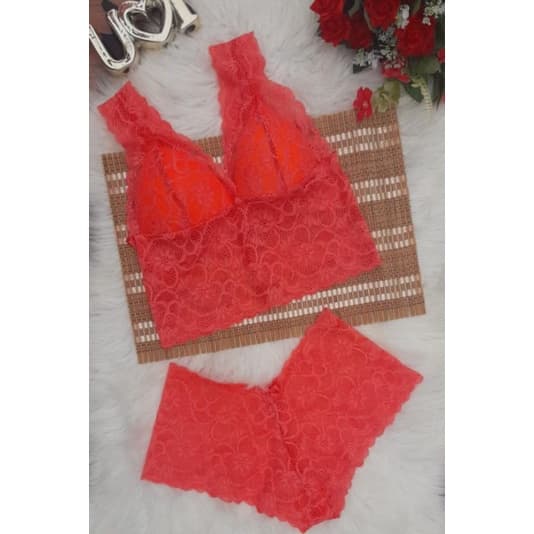 conjunto cropped alça de renda
