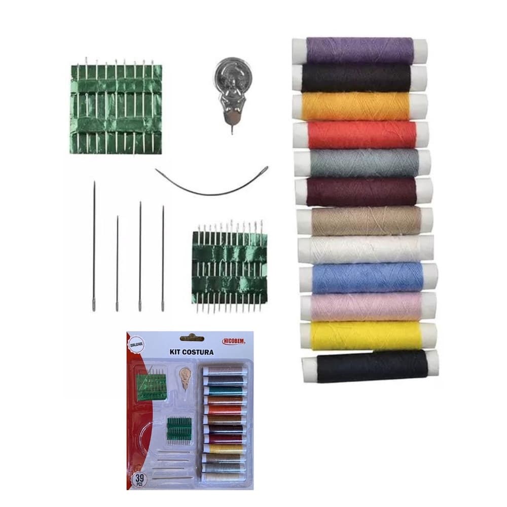 kit costura completo 39 peças linha carreteis colorida agulhas