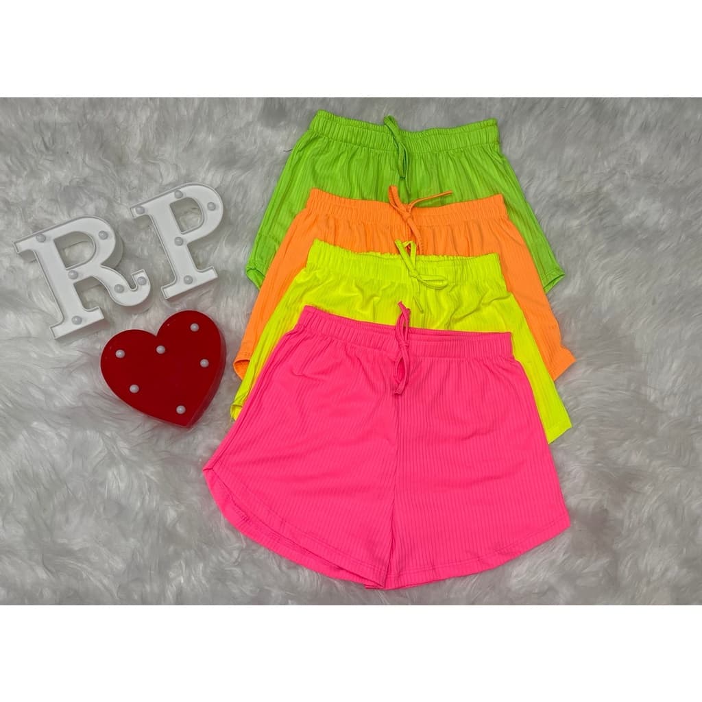 Shorts feminino malha canelada Neon moda Praia
