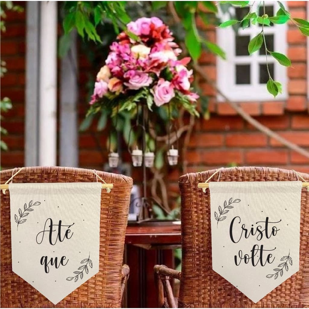 kit com 2 flamulas decorativas para casamento até que cristo volte