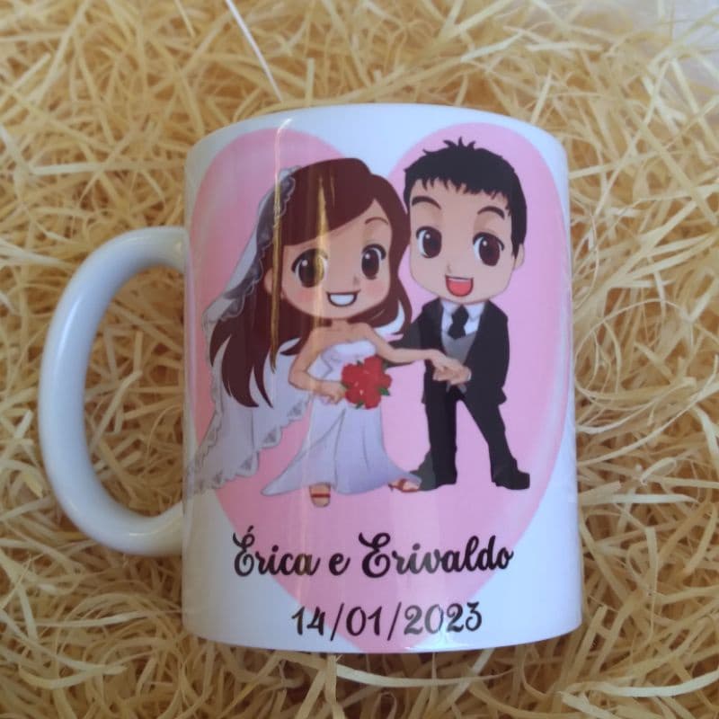 Caneca xícara de Porcelana Personaliza Padrinhos de casamento data de casamento