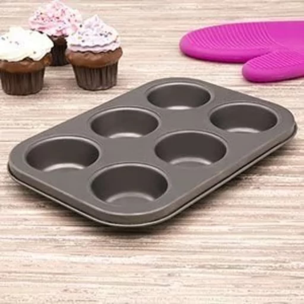 Forma para 6 Cupcakes Em Aço Carbono com antiaderente 26 x 18 x 3 Cm REF: 22029