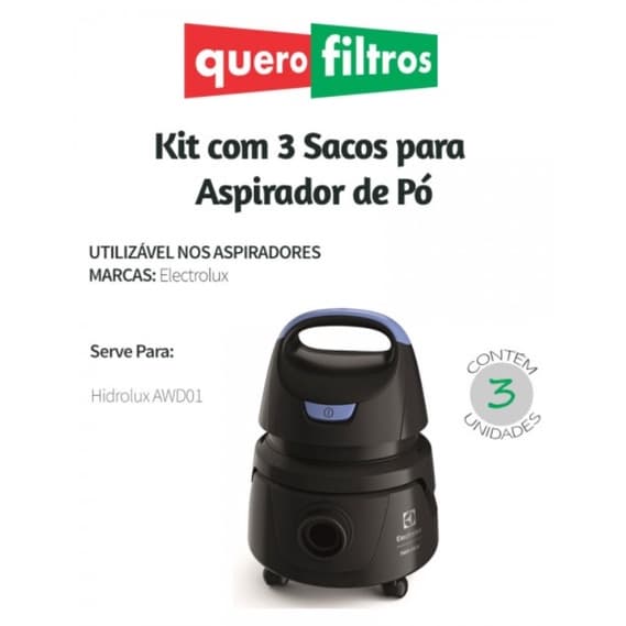Saco Filtro Para Aspirador De Pó Electrolux Hidrolux Awd01