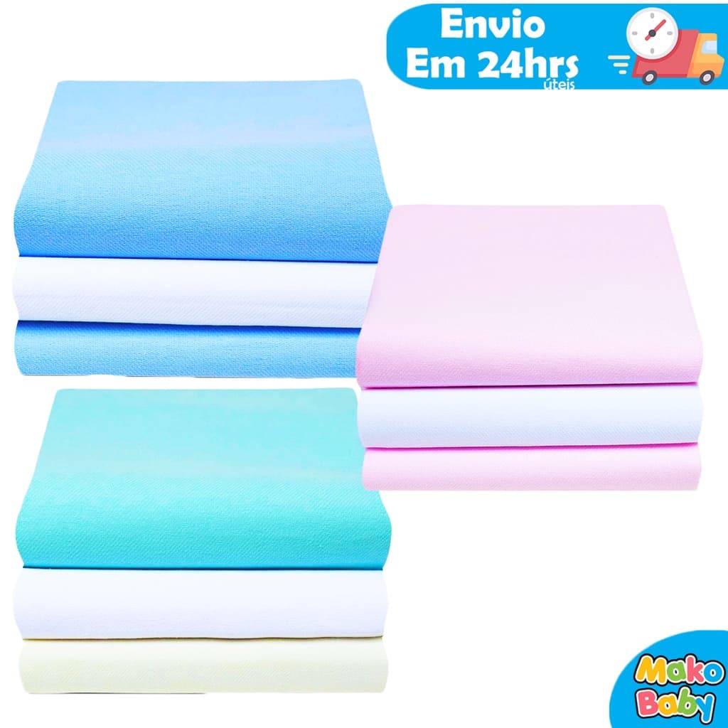 Kit 3 Manta Cueiro Bebe Flanelado Liso 80x50cm 100% algodão