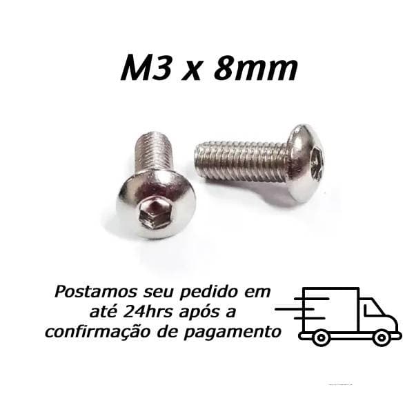 Parafuso M3 x 8mm Allen Cabeça Abaulada INOX