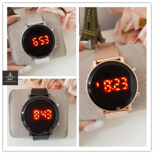 Relógio Feminino Digital Led Redondo Pulseira de Silicone