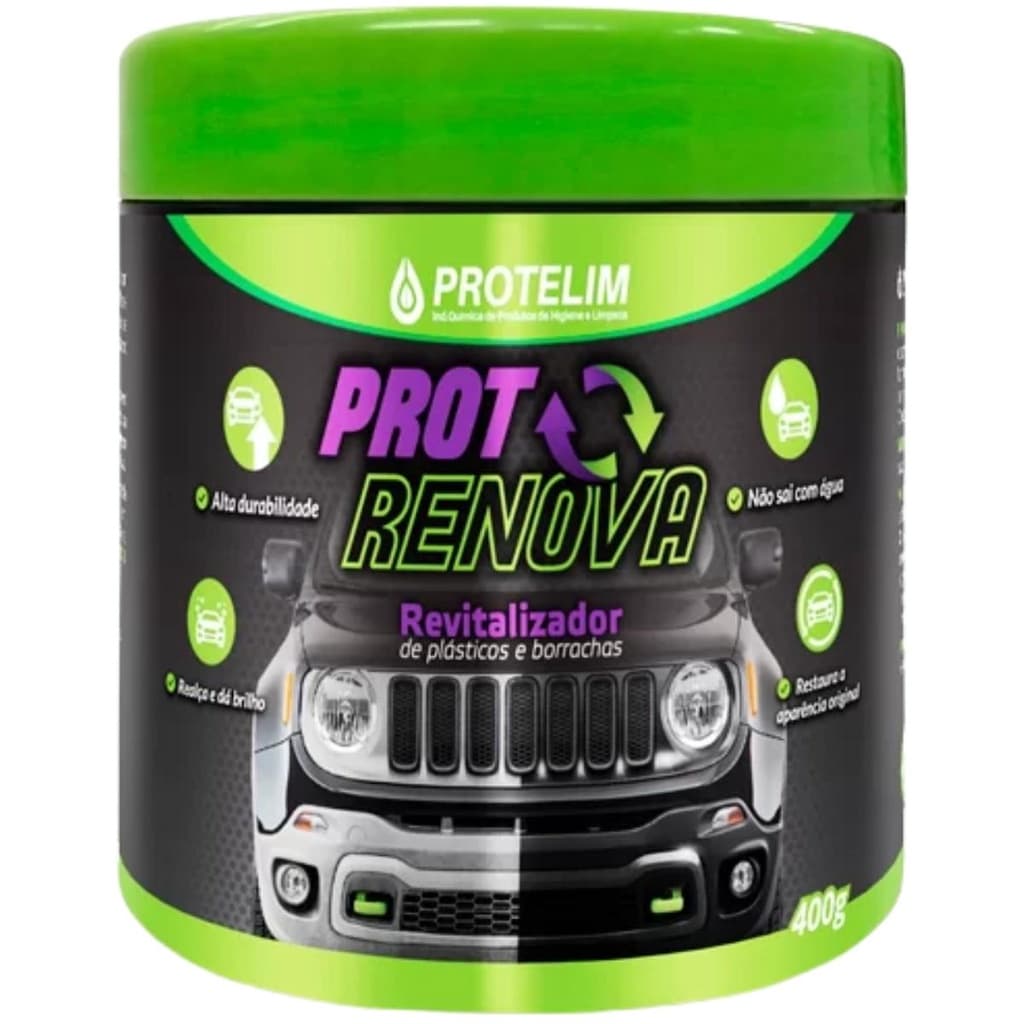 Revitalizador de Plásticos e Borracha, para-choque, bainel e acabamento de porta - PROT RENOVA 400g PROTELIM