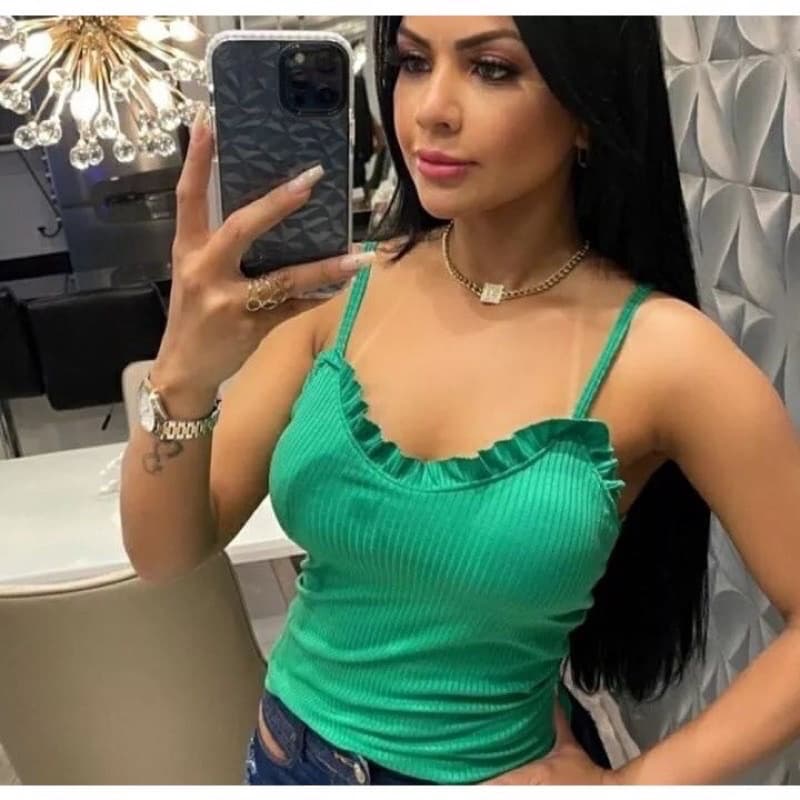 Blusa Regata Feminina Canelada Alcinha Babado Bojo Primavera Verão Moda