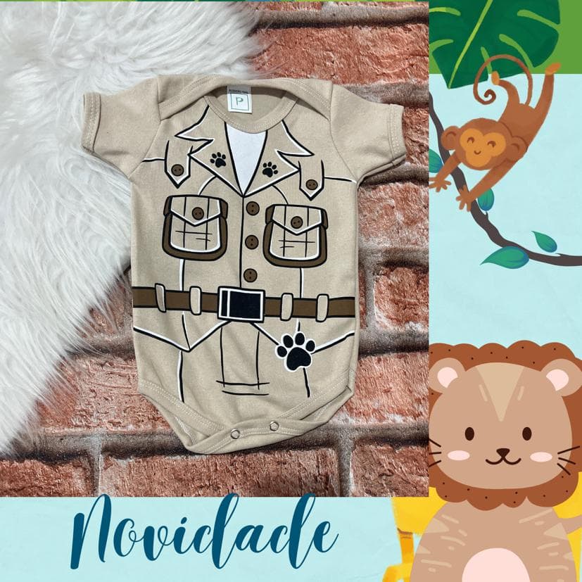 Body Temático Bebê Mêsversário Infantil Tema Safari