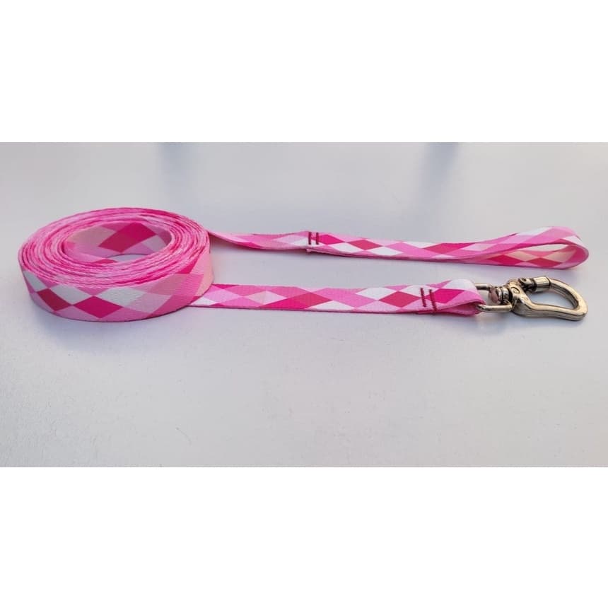 Guia Longo Para Cães  - Rosa Quadriculado