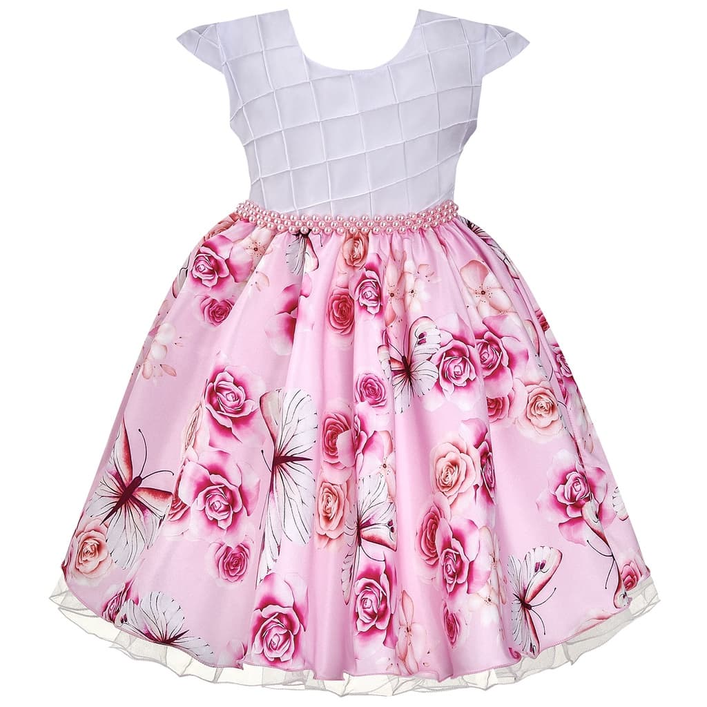Vestido Infantil Rosa Floral Daminha Formatura Festa Aniversário