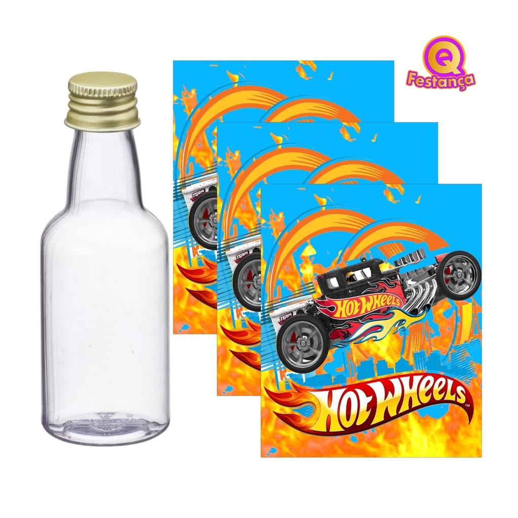 10 Adesivos para Garrafinha 50ml Hot Wheels - Pronto para ser aplicado - Carrinhos, Carrinhos Hot, Carrinho Miniatura, Pista, Pista de Carros