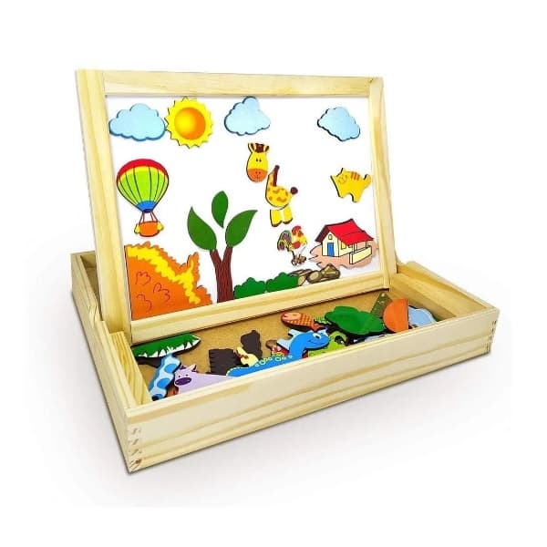 Lousa Magnética Quadro Pedagógico Dupla Face Imantada Imã Giz Apagador Figuras Animais Casa - Brinquedo Educativo 3 Anos