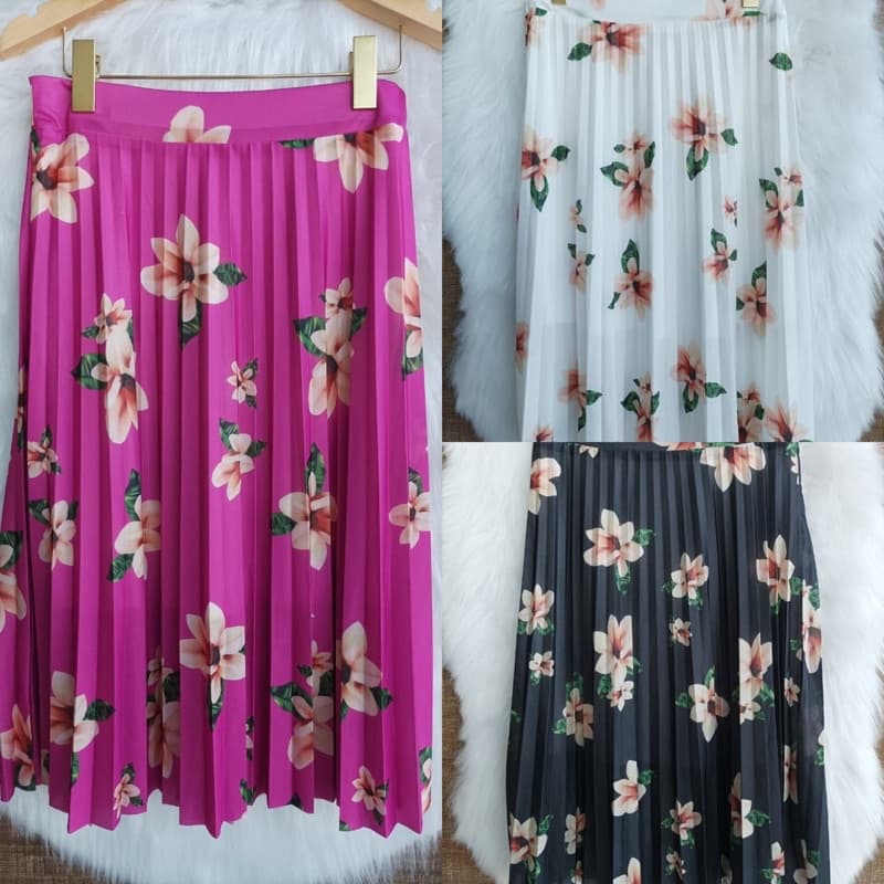 saia plissada midi tendência estampa digital floral com forro com elástico na cintura cod120
