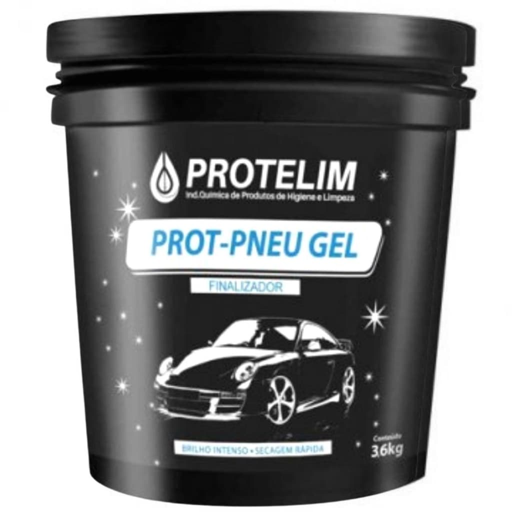 Pretinho para Pneu efeito Baba Brilho Intenso Longa Duração 3.6kg Rende Muito PROT PNEU GEL 3.6KG  Protelim