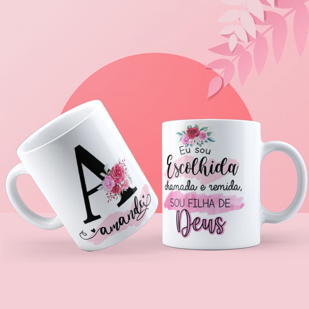 Caneca Porcelana Personalizada Alfabeto Floral Frases Gospel Bíblicas  Evangélicos Católicos