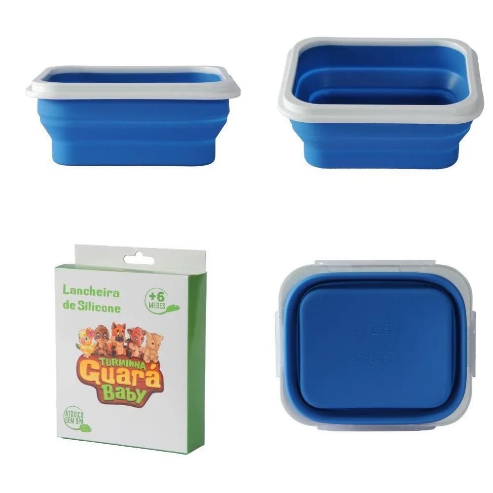 Pote Lancheira Silicone Flexível Com Talher Azul Turminha Guara Novo Original