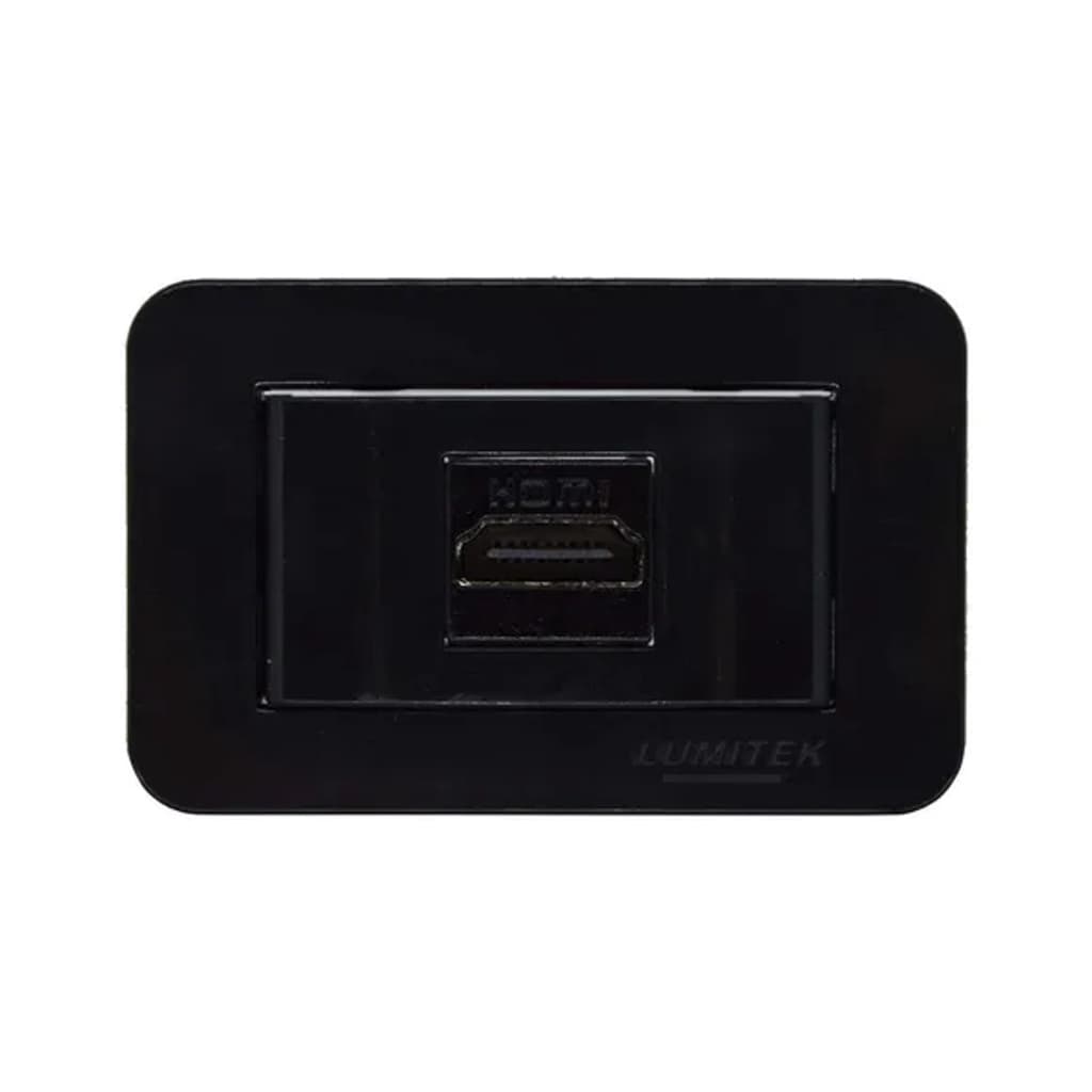 Tomada Módulo HDMI Para Embutir Em Caixa De Tomada Mesa Escritório Home Office 67x43mm 10 Amperes Lumitek - Branco Preto
