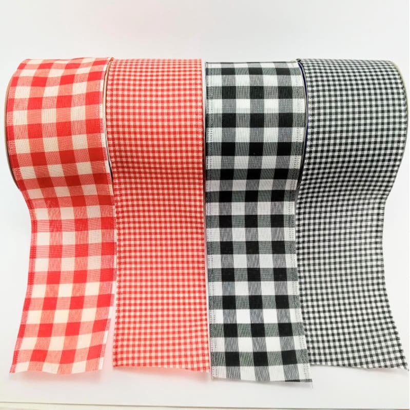 Fita aramada xadrez 6,5cmx9,14m preto e branco vermelho e branco decoração natal festa junina