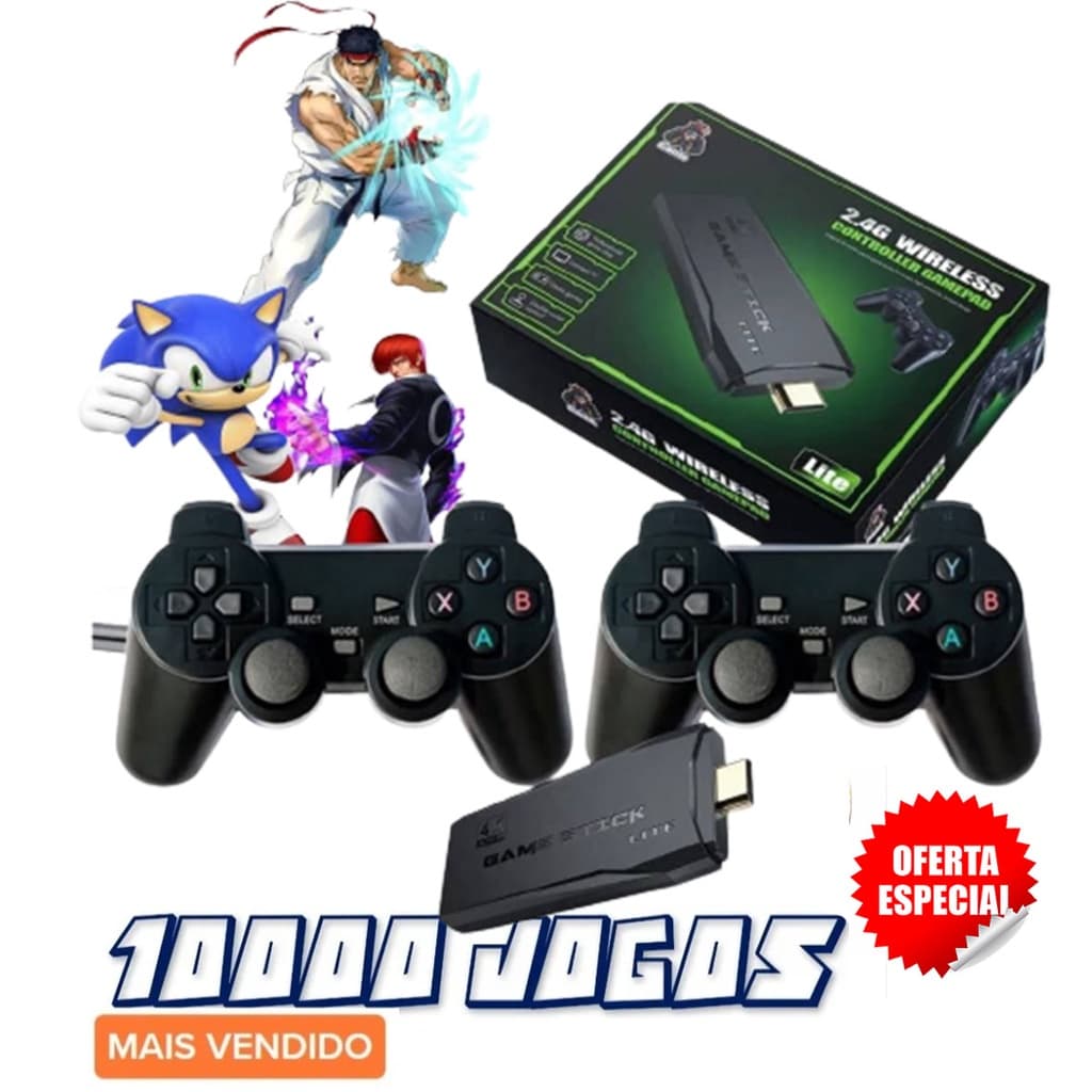 Vídeo Game Retro Console Stick Box 4k 2 Controles Sem Fio 64gb 4g