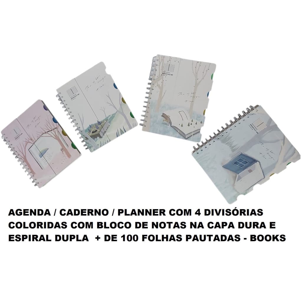 Agenda Planner Caderno Caderneta A5 Books Espiral Dupla Folhas Pautadas e Bloco de Notas na Capa