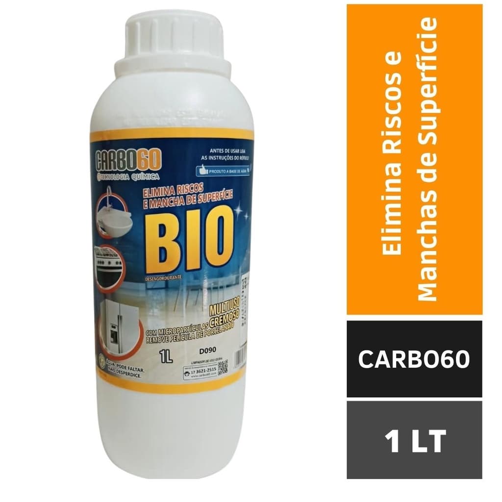 Removedor De Risco E Manchas Pisos Porcelanatos Mult Cremoso Bio Remove Manchas ácidas, Marca d'água em vidro Box Banheiro torneira Carbo60 1lt
