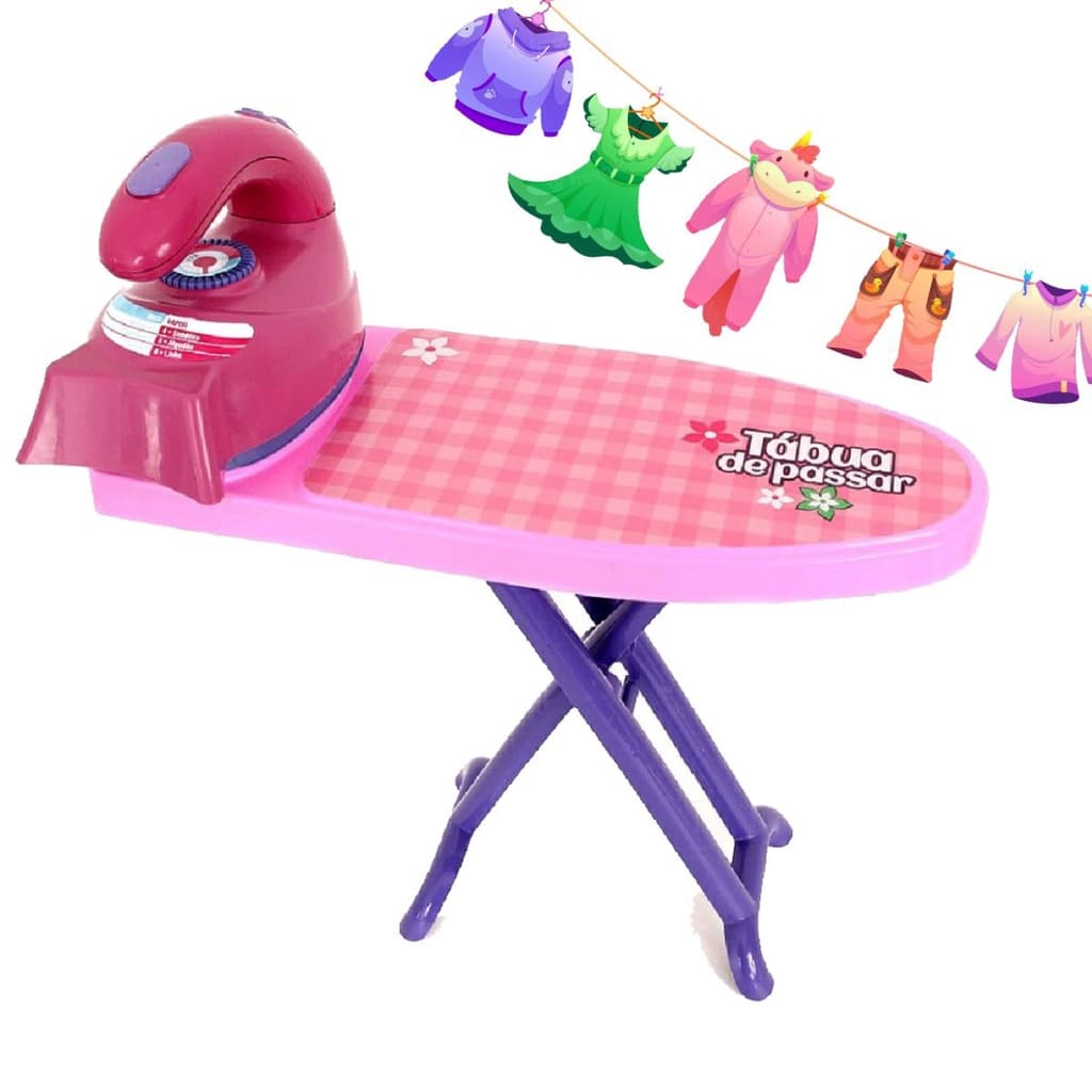 Kit Com Ferro De Passar E Tábua De Passar Brinquedo Infantil Faz De Conta Conjunto Cozinha