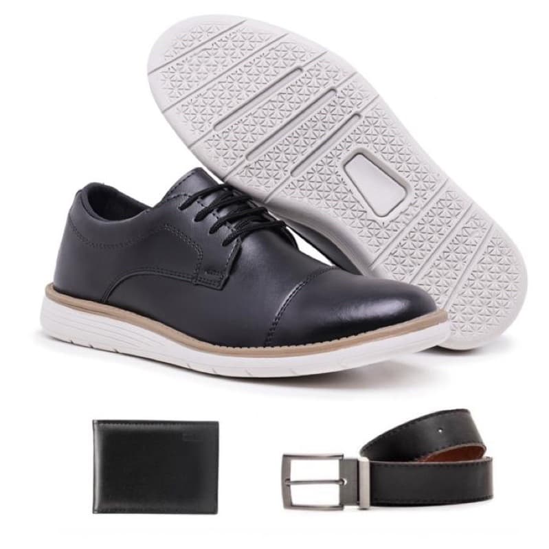 Sapato Social Masculino Oxford Brogue Italiano De Couro Costurado + Cinto e Carteira